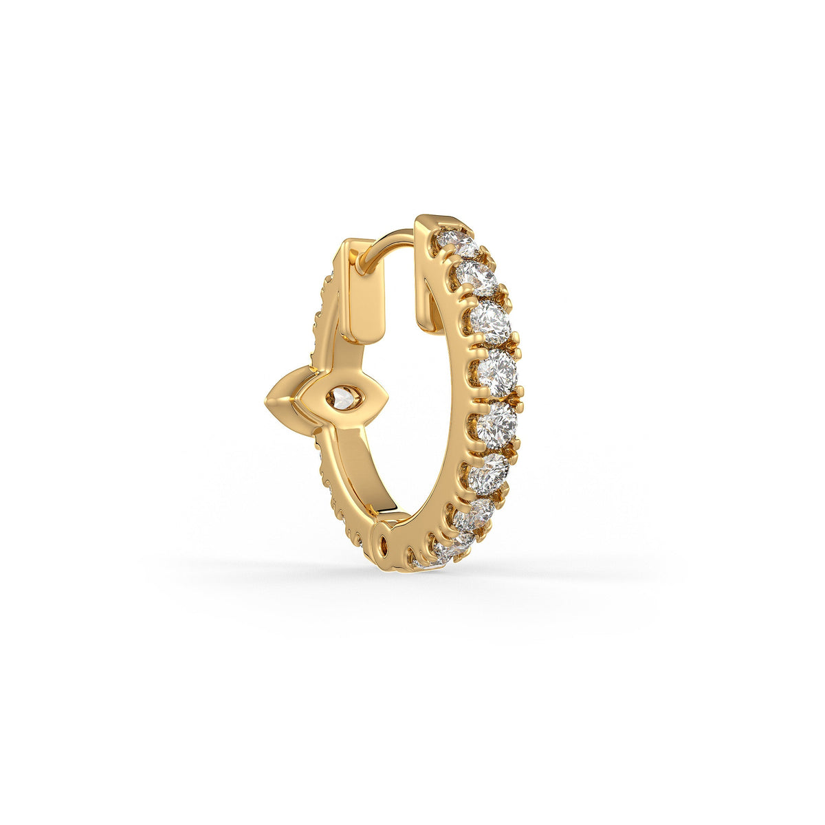 Boucles d'oreilles créoles en or jaune 18 carats serties de diamants (10 mm), solitaire marquise de 0,70 carat (paire)