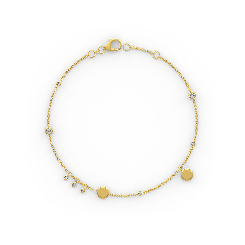 Unique charm disc diamond bracelet gold