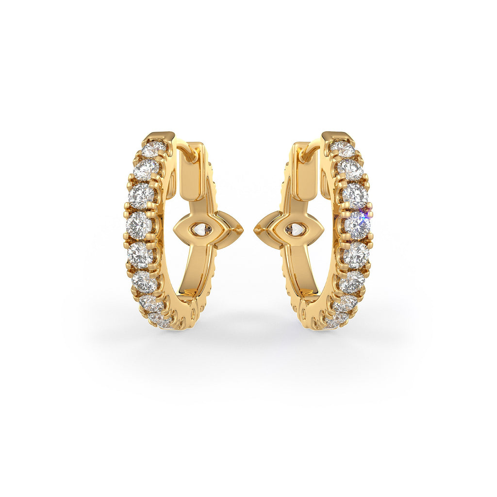 Boucles d'oreilles créoles en or jaune 18 carats serties de diamants (10 mm), solitaire marquise de 0,70 carat (paire)