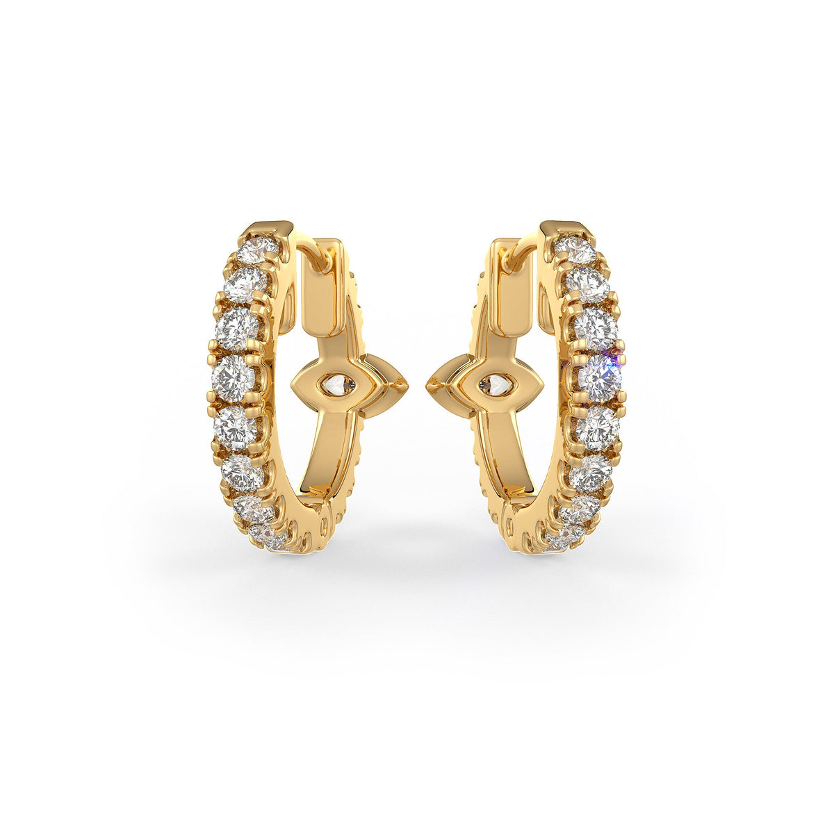 Boucles d'oreilles créoles en or jaune 18 carats serties de diamants (10 mm), solitaire marquise de 0,70 carat (paire)