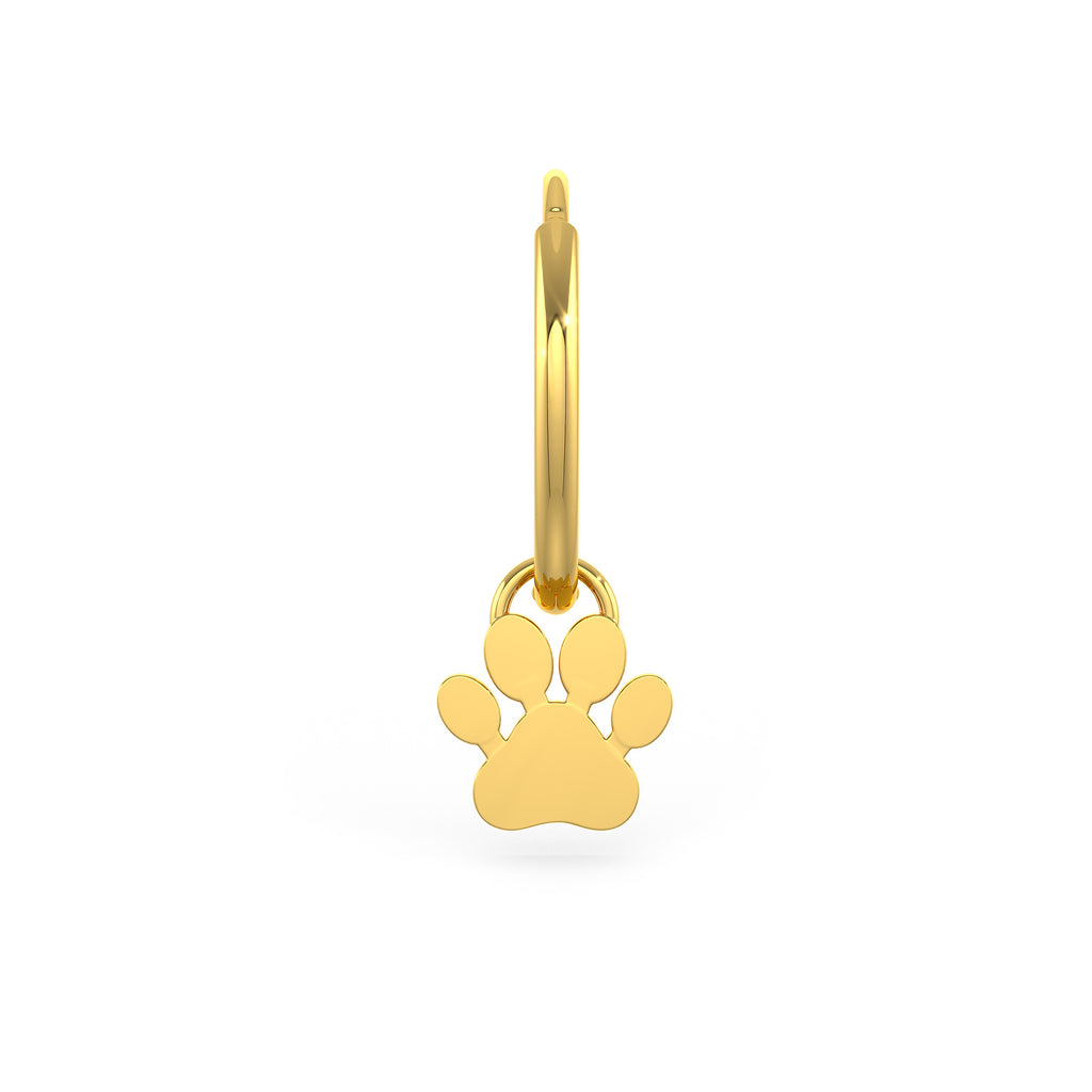 Diamond Paw Charm Hoop Earrings Yellow Gold