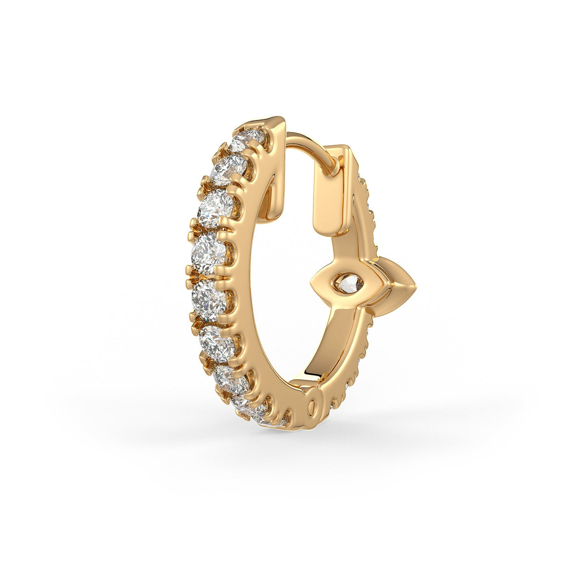 Boucles d'oreilles créoles en or jaune 18 carats, serties d'un diamant solitaire marquise de 0,50 carat (à l'unité), serties sur toute la longueur (12 mm), à porter au cartilage ou au lobe.