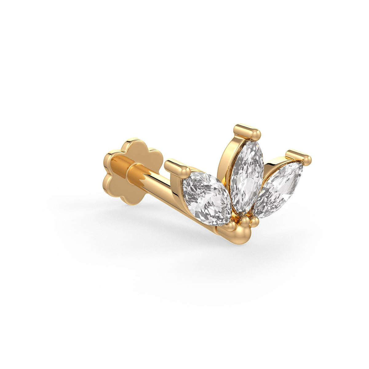Marquise diamond lotus nose stud in 18ct yellow gold