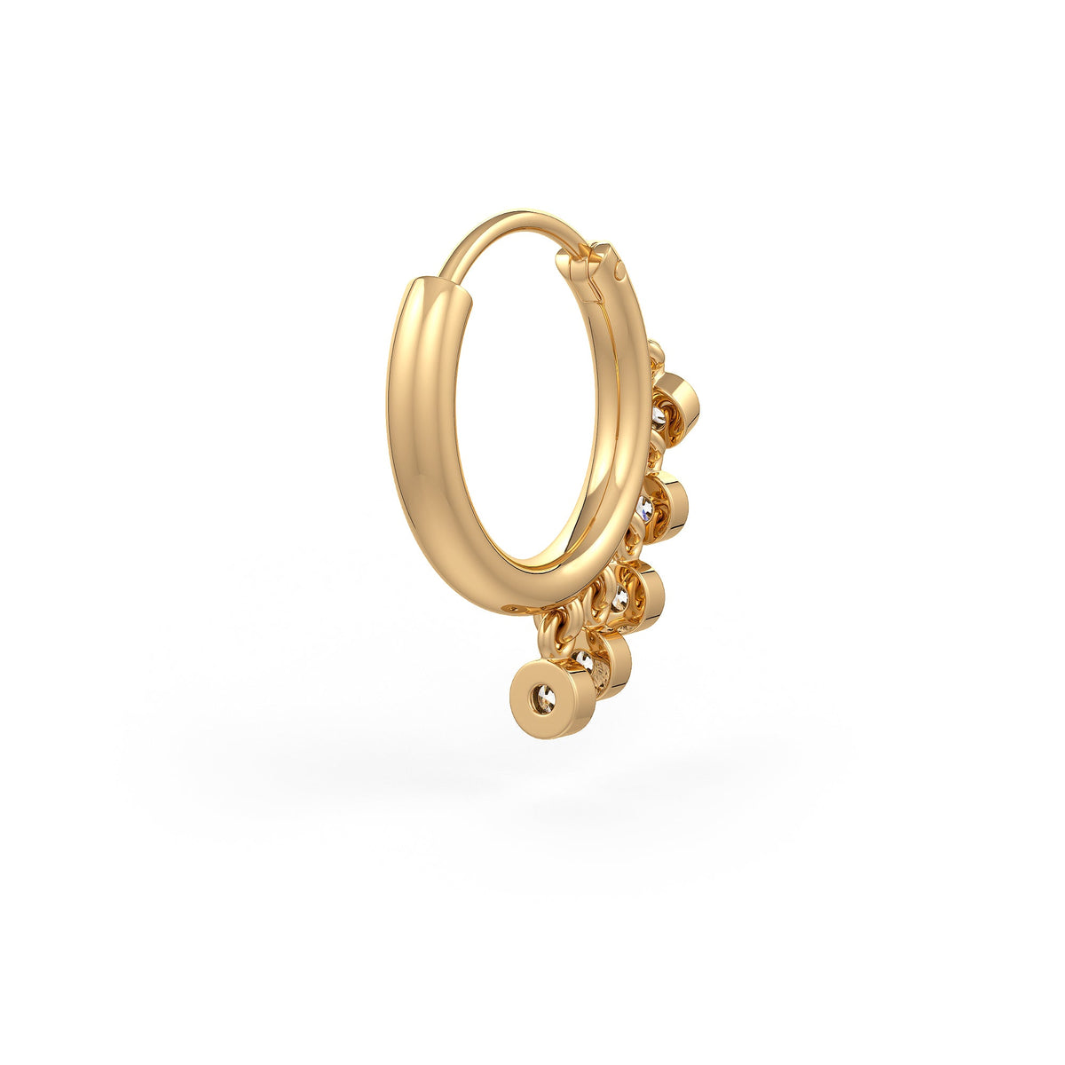 Diamond Nose Hoop Ring in 18ct Yellow Gold Bezel Charms