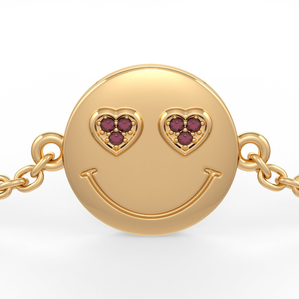 Natural Ruby Heart Emoji Bracelet in 18ct Yellow Gold