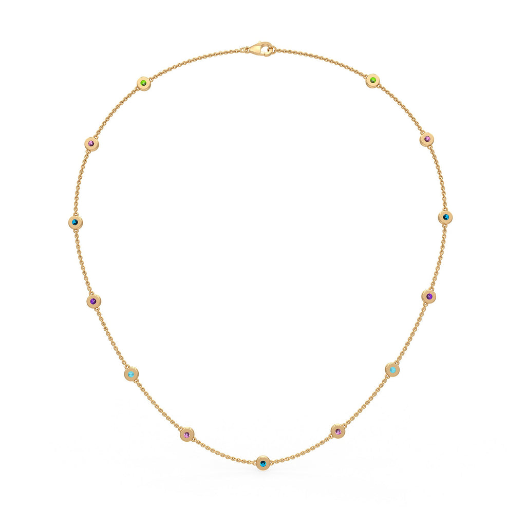Luxury necklace featuring colourful stones and polished gold detailing
