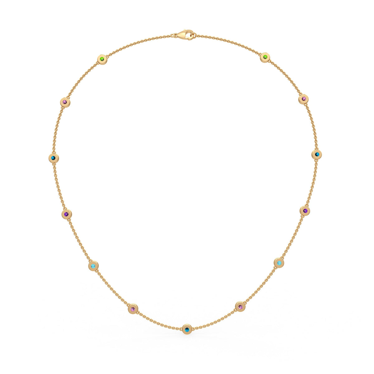 Luxury necklace featuring colourful stones and polished gold detailing
