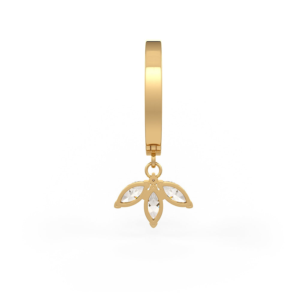  Orecchini a cerchio Eternity in oro giallo 18 carati con diamanti e ciondolo a forma di loto marquise da 0,92 carati (coppia intera)