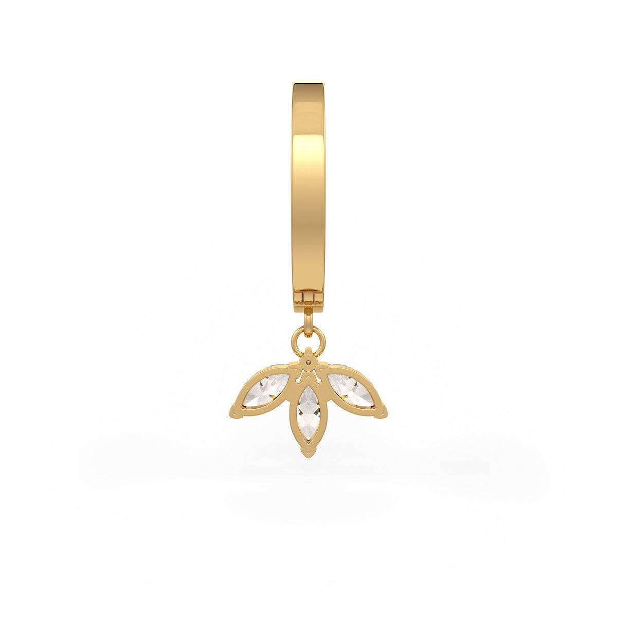  Orecchini a cerchio Eternity in oro giallo 18 carati con diamanti e ciondolo a forma di loto marquise da 0,92 carati (coppia intera)