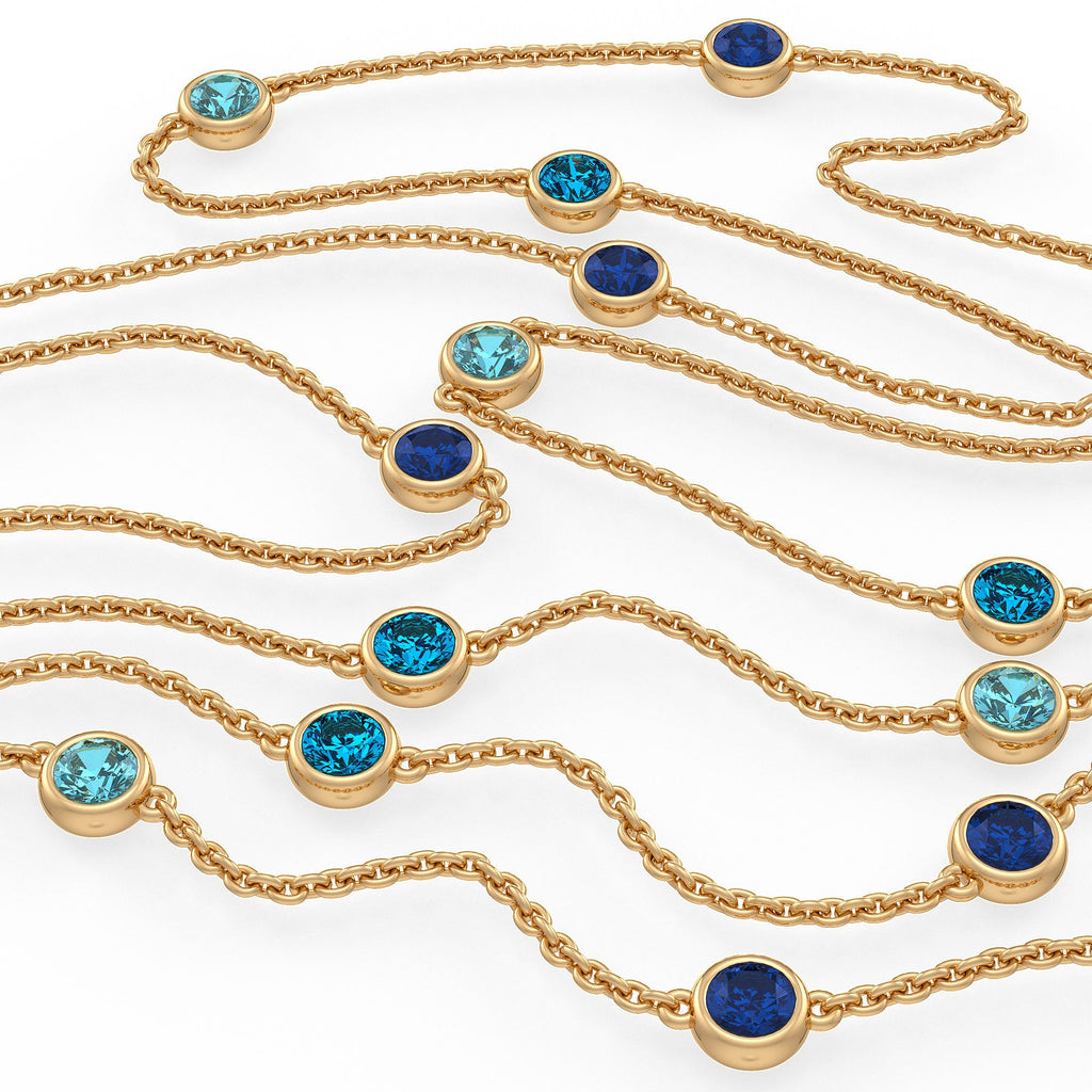 Blue sapphire topaz aquamarine necklace in 18ct yellow gold