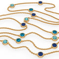 Blue sapphire topaz aquamarine necklace in 18ct yellow gold
