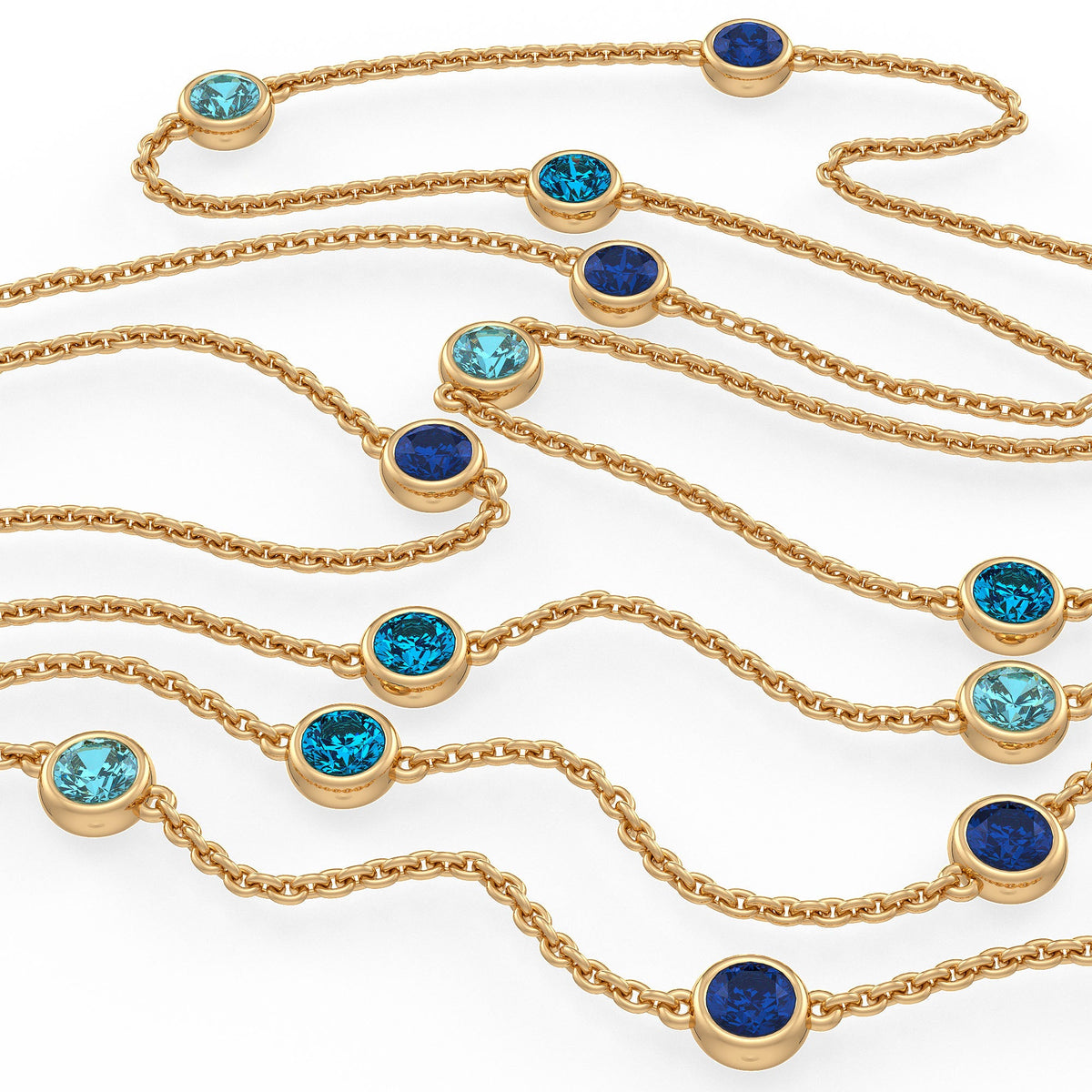 Blue sapphire topaz aquamarine necklace in 18ct yellow gold