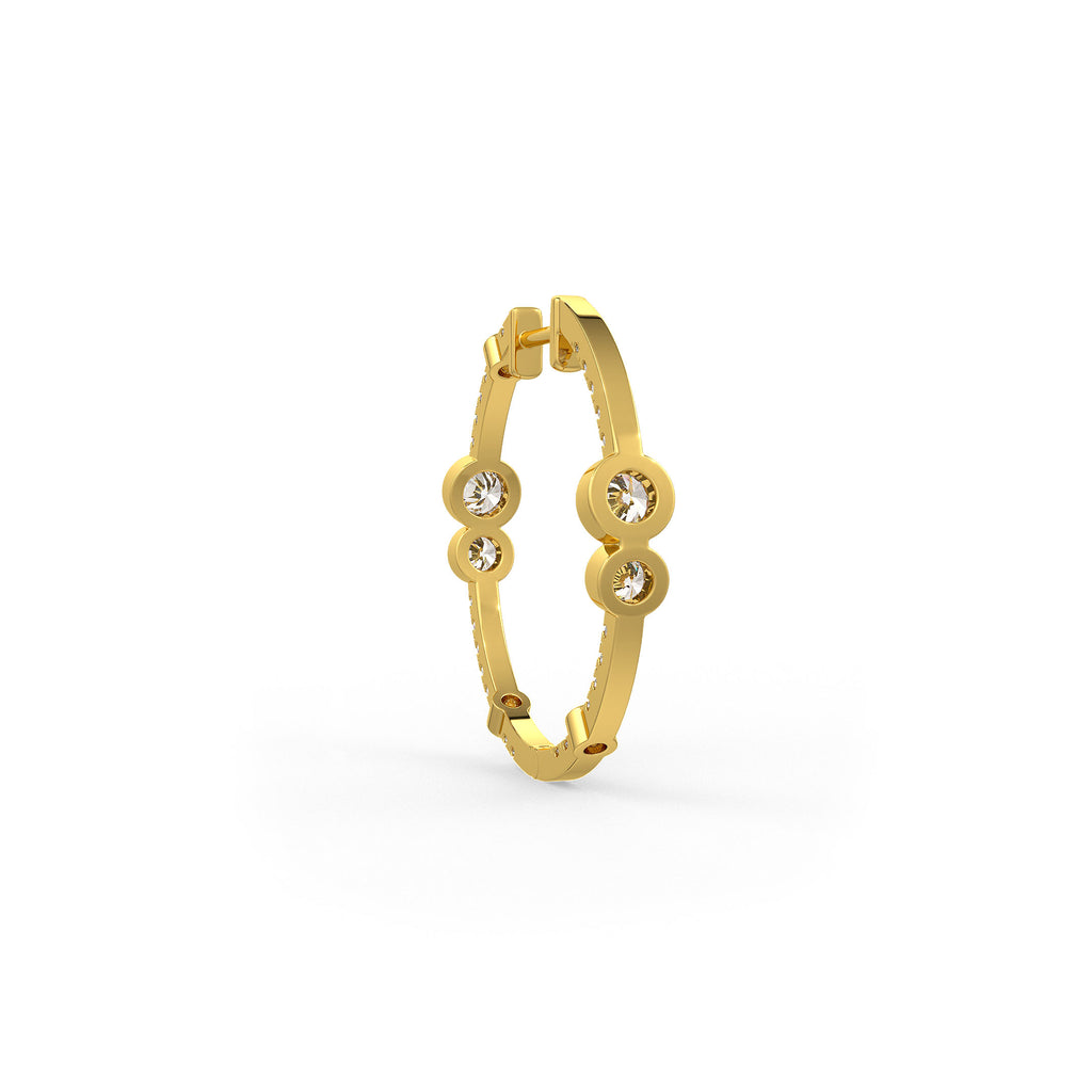  Orecchini a cerchio con diamanti a bolla da 1,30 ct in oro giallo