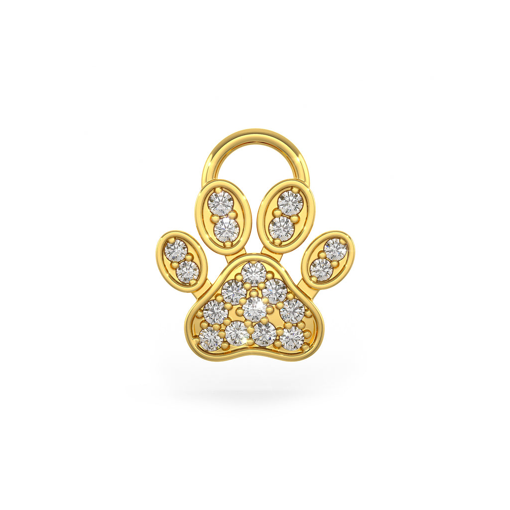 Diamond Paw Charm Hoop Earrings Yellow Gold