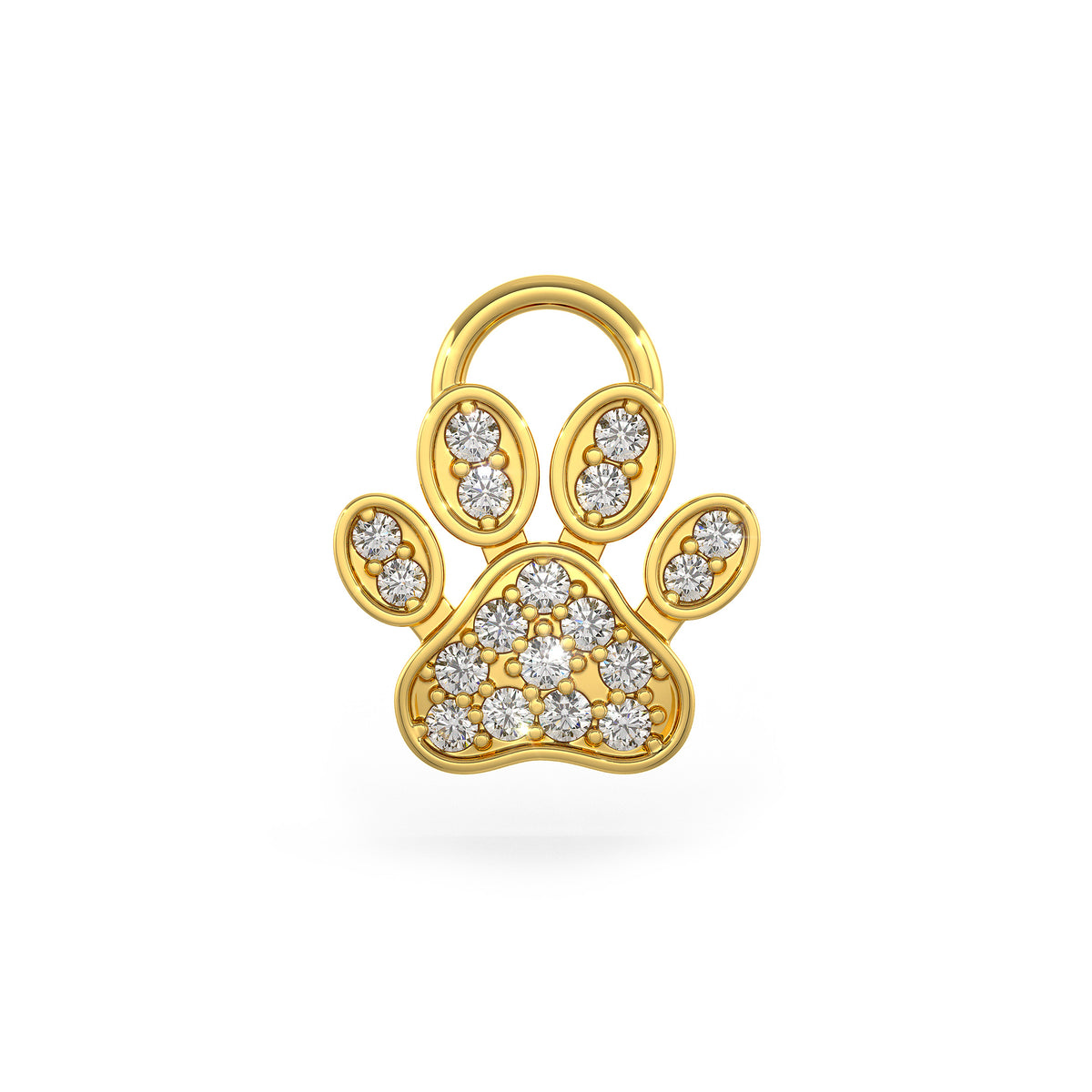 Diamond Paw Charm Hoop Earrings Yellow Gold