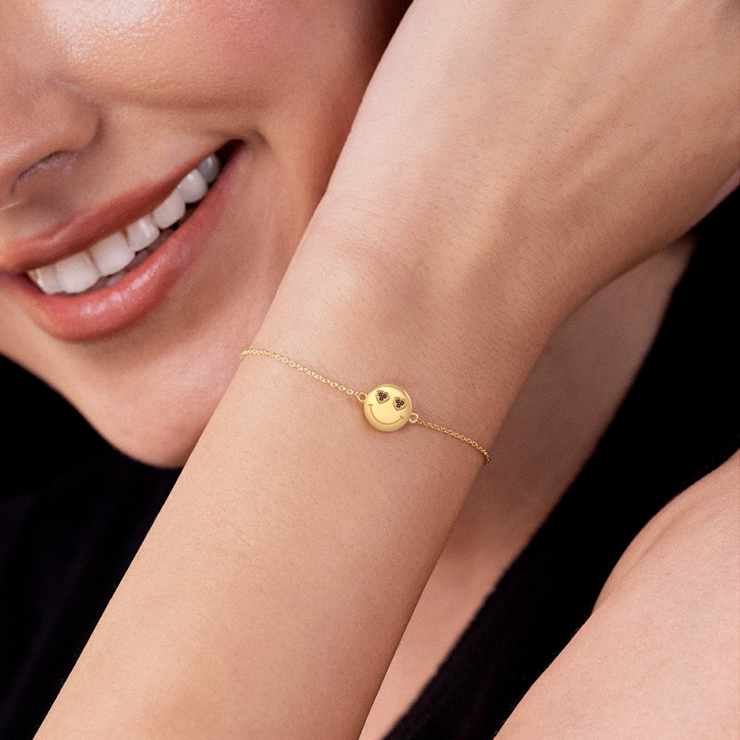 Natural Ruby Heart Emoji Bracelet in 18ct Yellow Gold