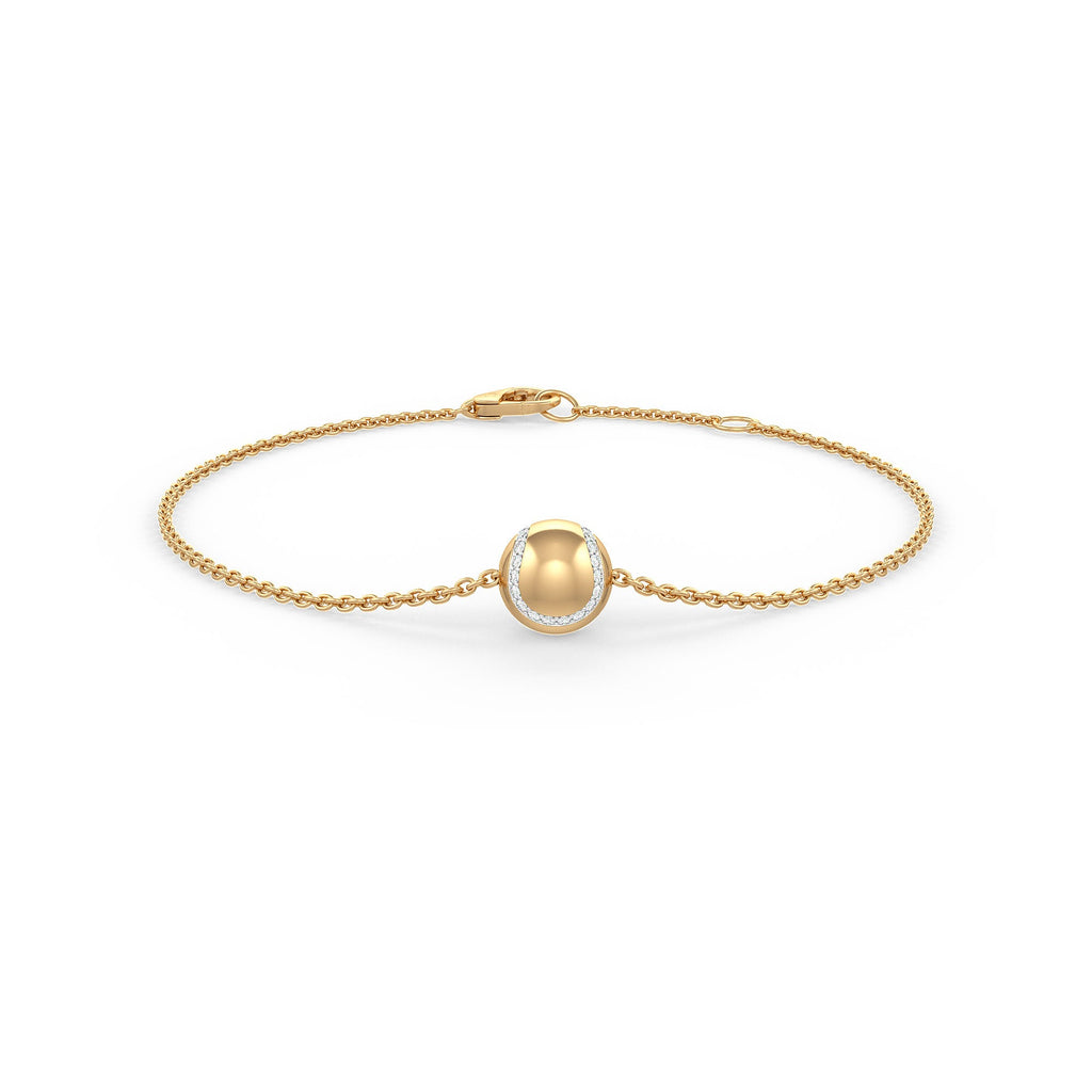 Yellow Gold bracelet with a spherical charm on a white background