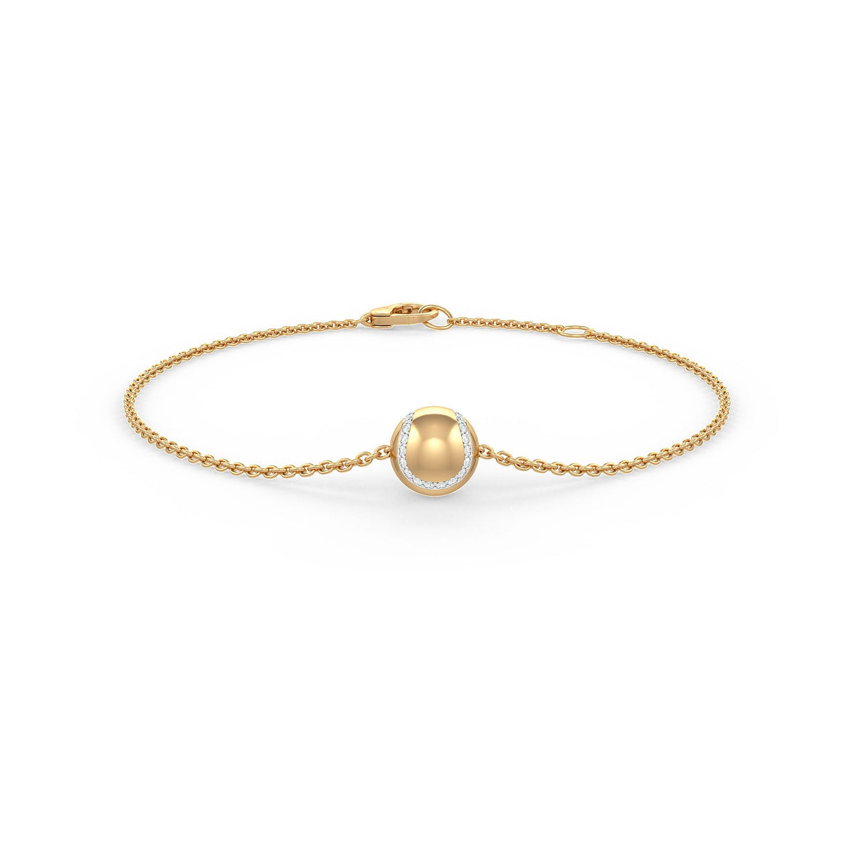 Yellow Gold bracelet with a spherical charm on a white background