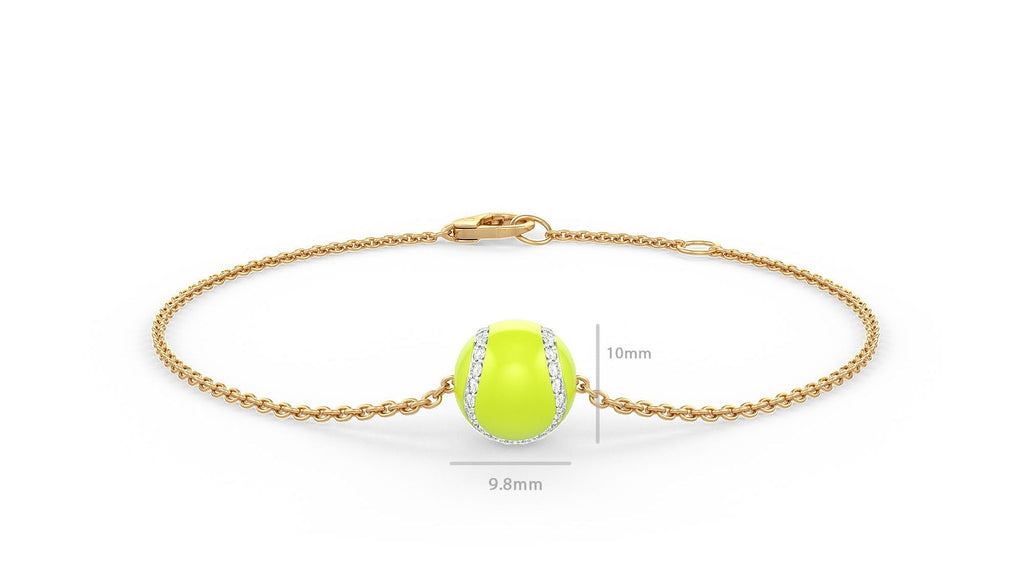 Fine yellow gold bracelet with detailed green enamel tennis balls