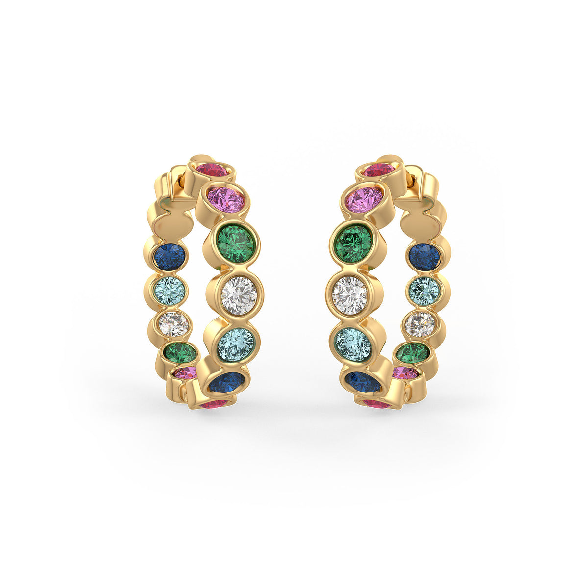 Ruby and Diamond Hoop Earrings Yellow Gold
