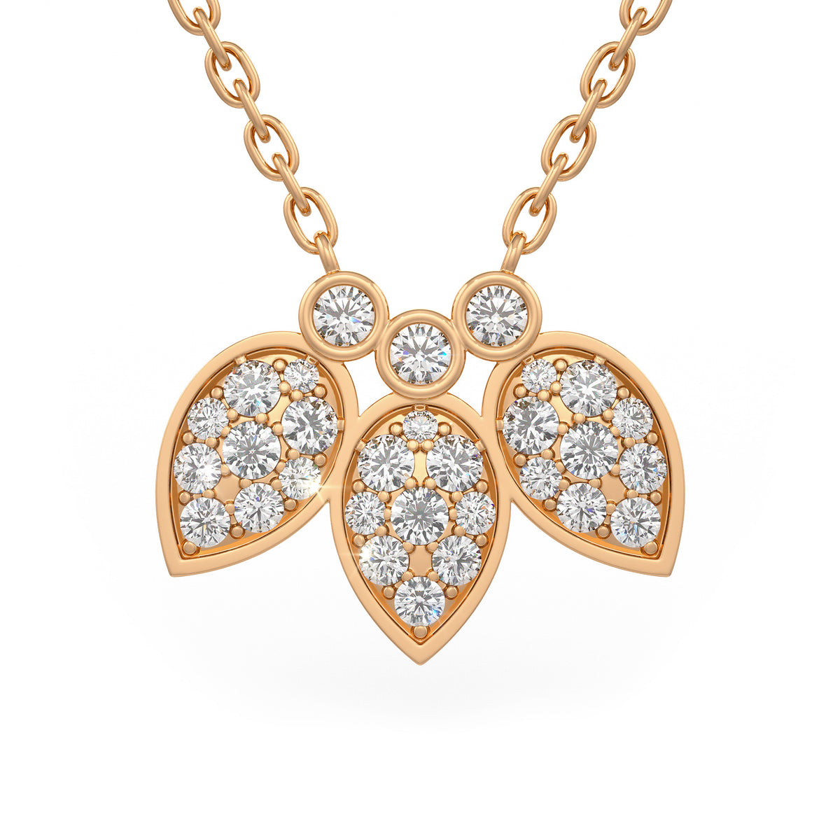 Collier en or rose 18 carats serti de diamants de 1,40 ct et orné de pétales de nénuphar.