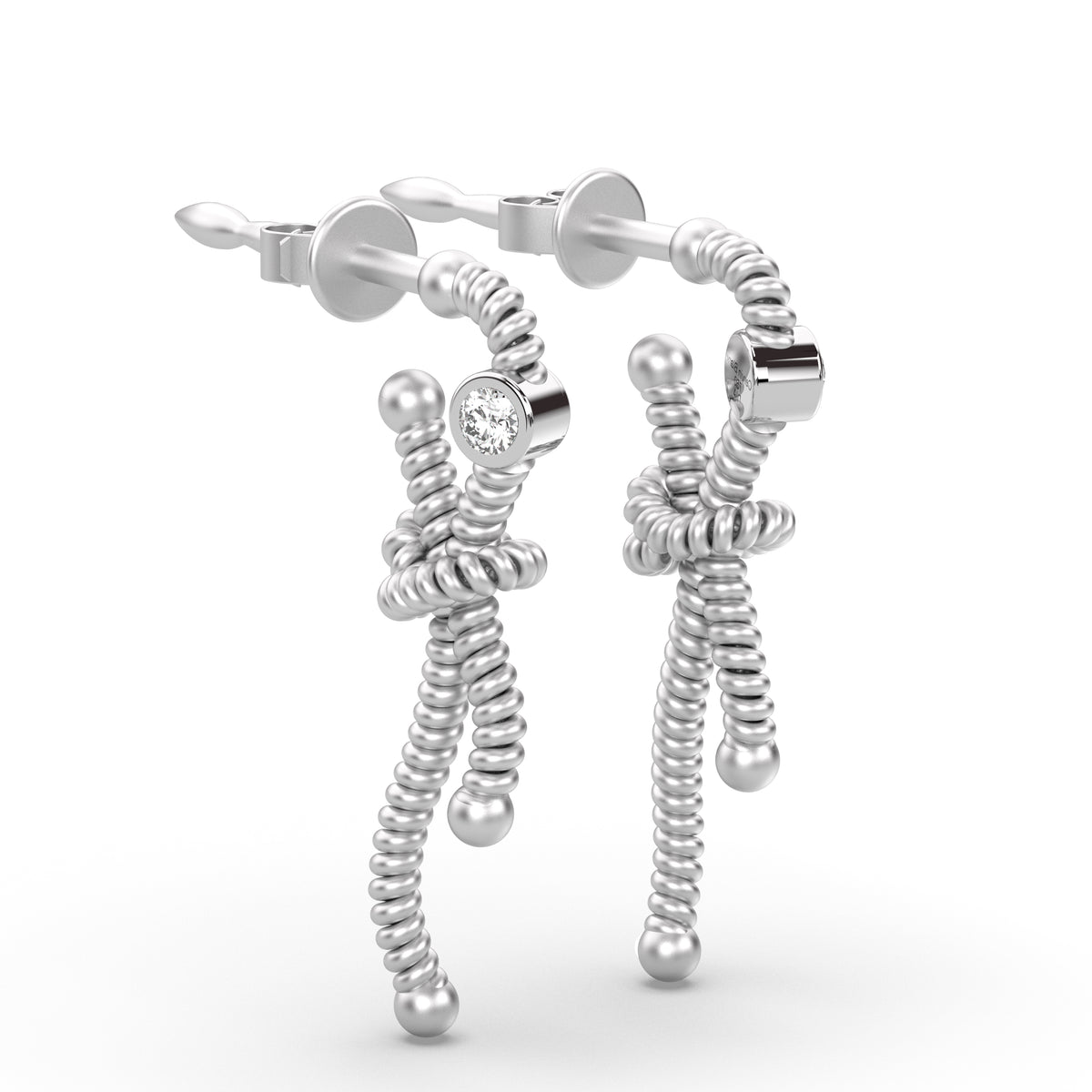 4cm Sailor Knot Diamond Earrings White Gold