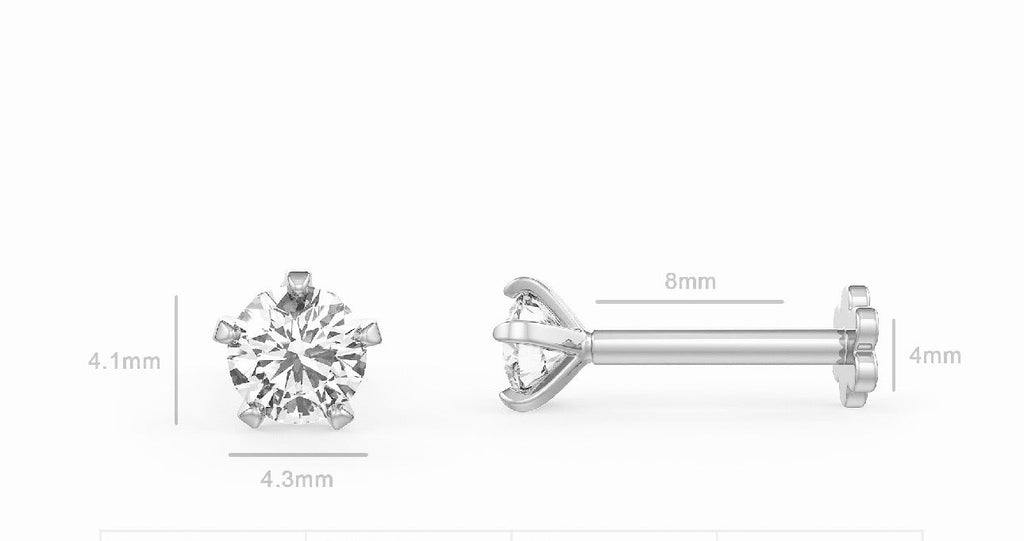 Solitaire Diamond Nose Stud 0.18ct Nasal Piercing 18ct White Gold Large Unisex