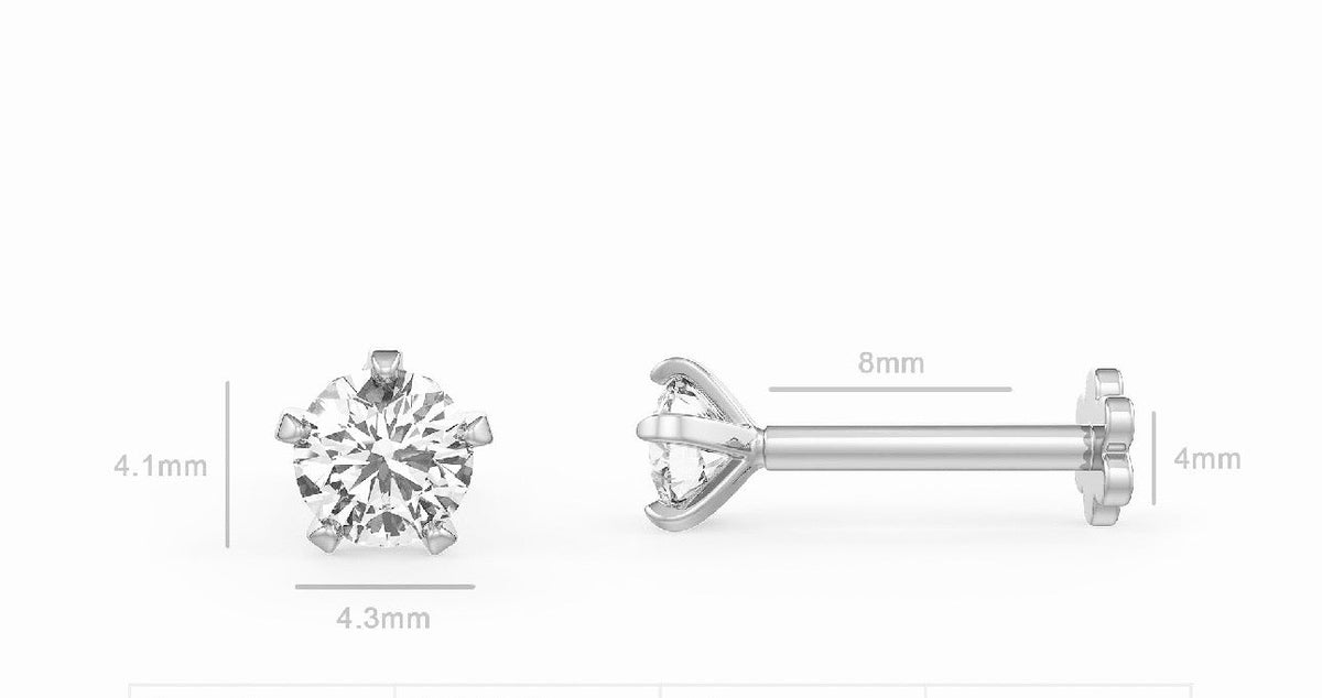 Solitaire Diamond Nose Stud 0.18ct Nasal Piercing 18ct White Gold Large Unisex