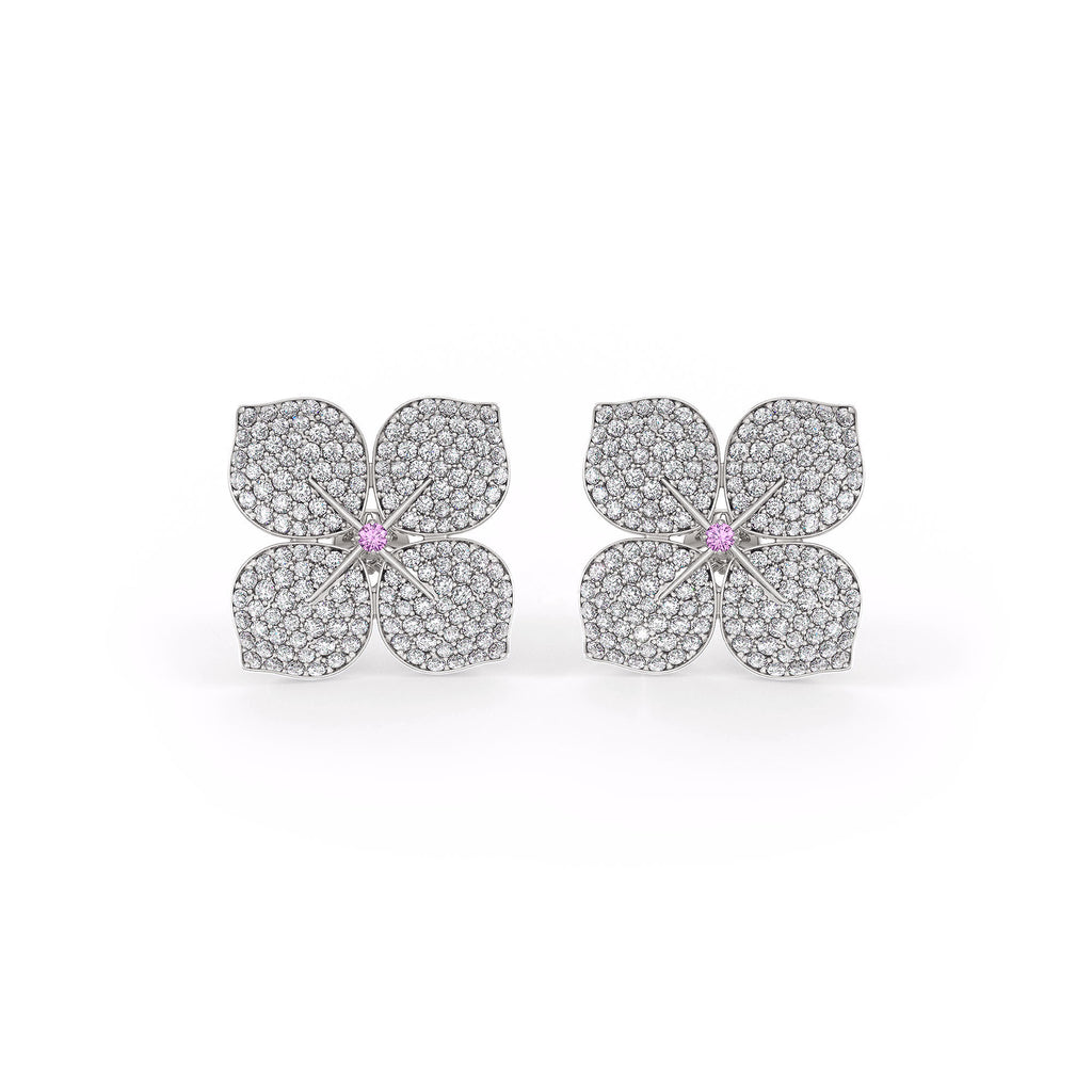 Hydrangea Diamond Earrings White Gold