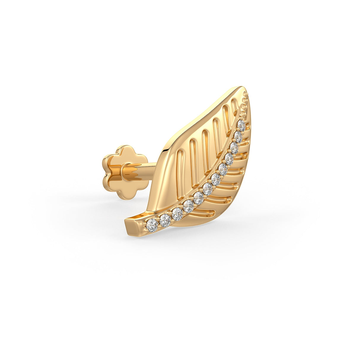 18ct gold diamond leaf stud for nose piercing