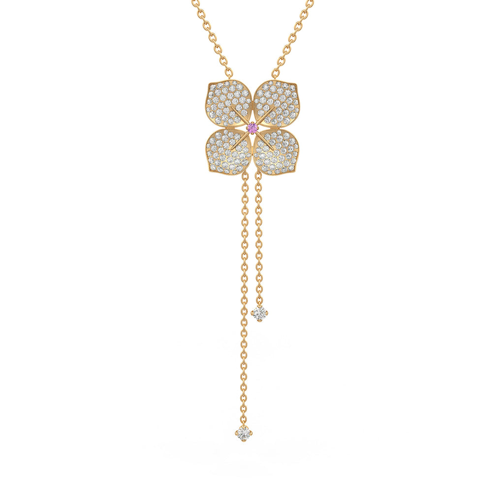 Diamond Necklace Hydrangea Flower 1.80ct 18ct Yellow Gold