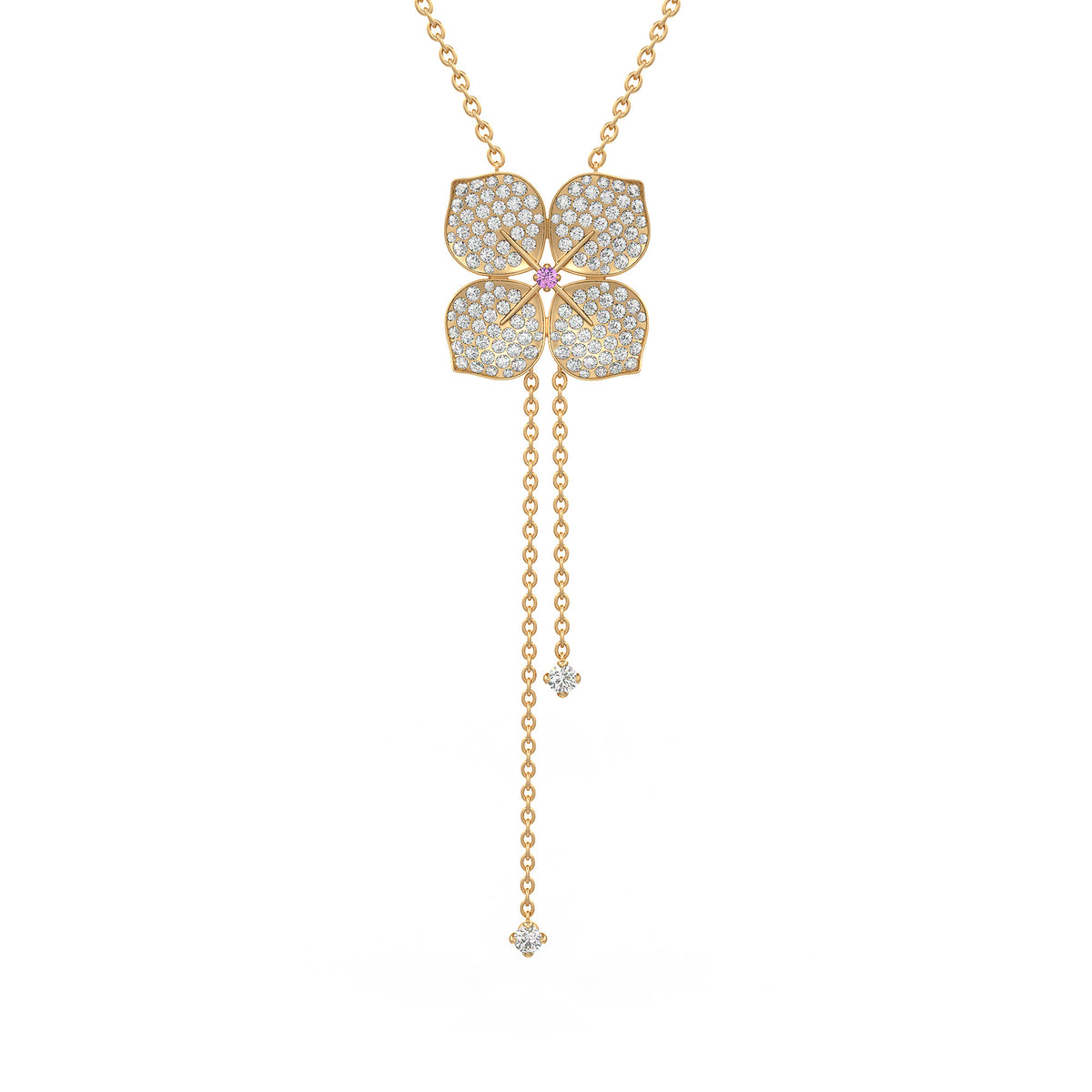 Diamond Necklace Hydrangea Flower 1.80ct 18ct Yellow Gold