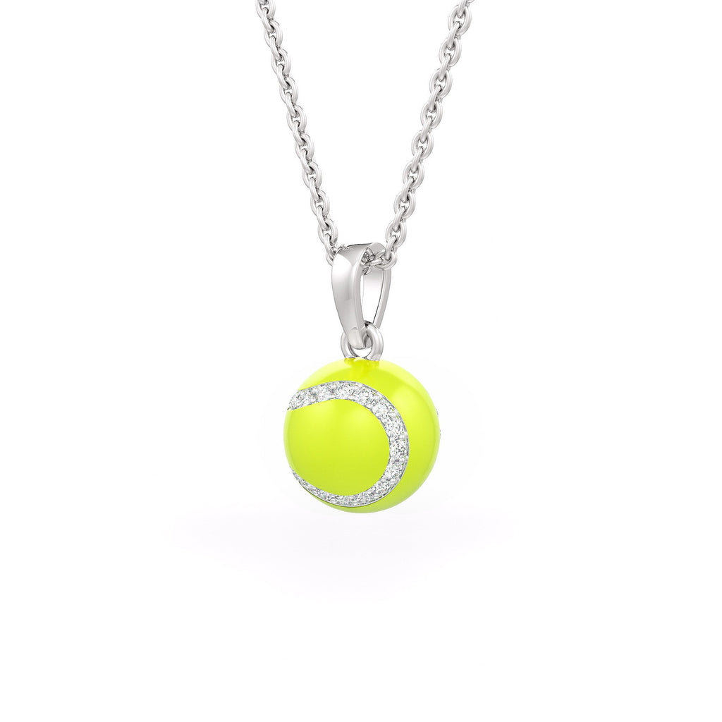 Diamond Tennis Ball Pendant in White Gold 0.25ct (without chain) with Enamel