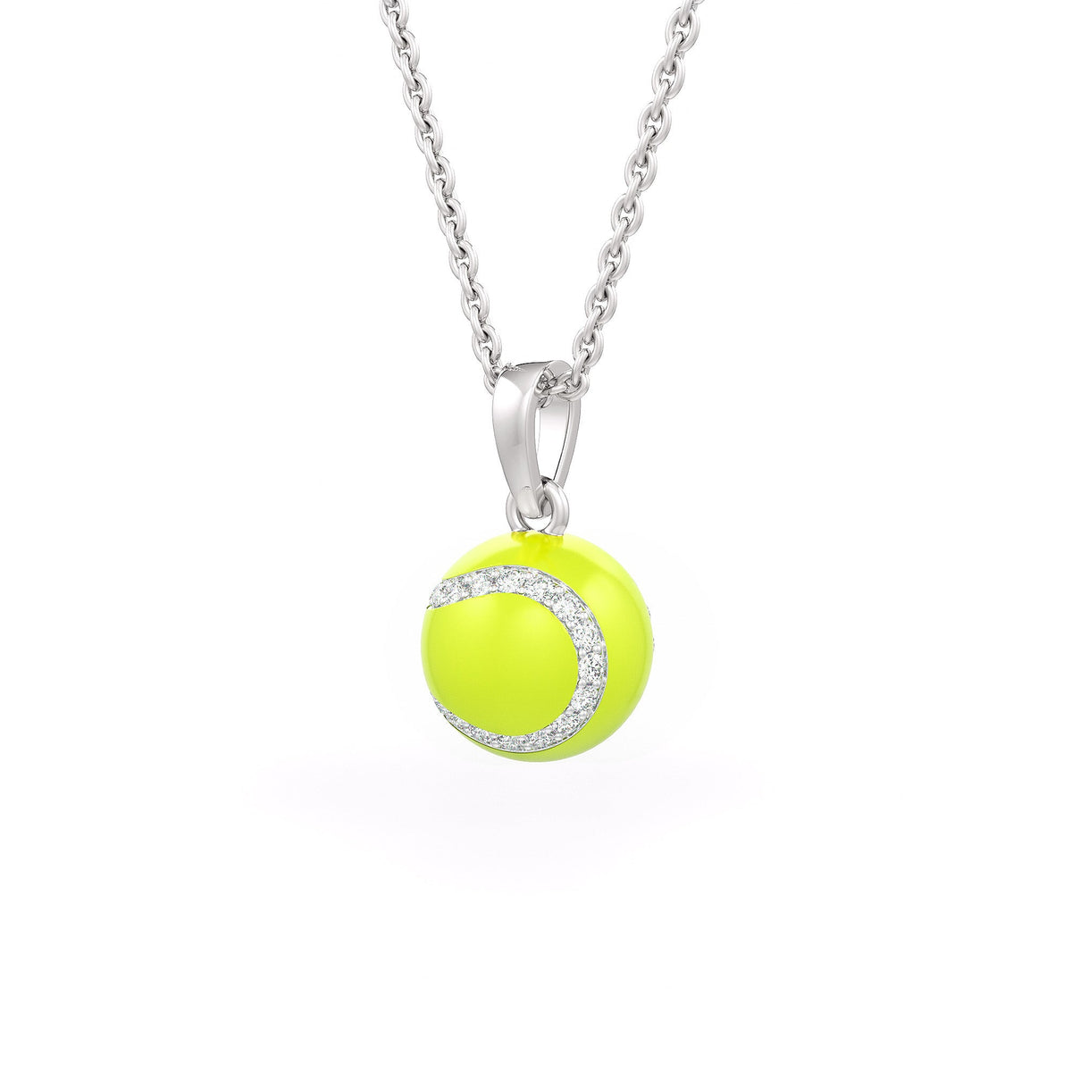 Diamond Tennis Ball Pendant in White Gold 0.25ct (without chain) with Enamel