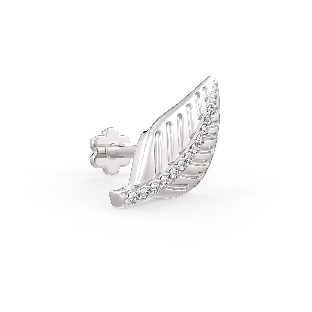 Elegant leaf design diamond nose piercing
