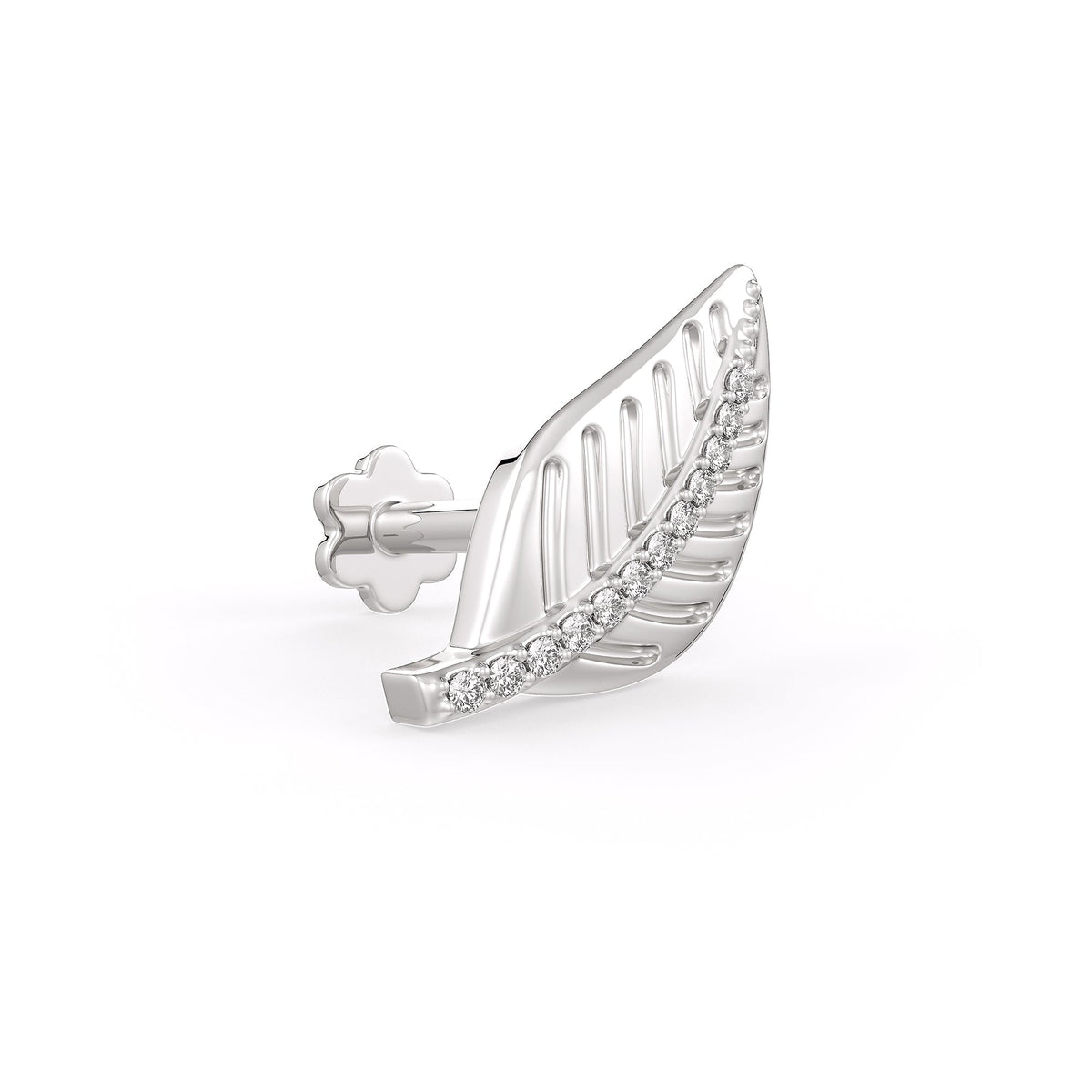 Elegant leaf design diamond nose piercing
