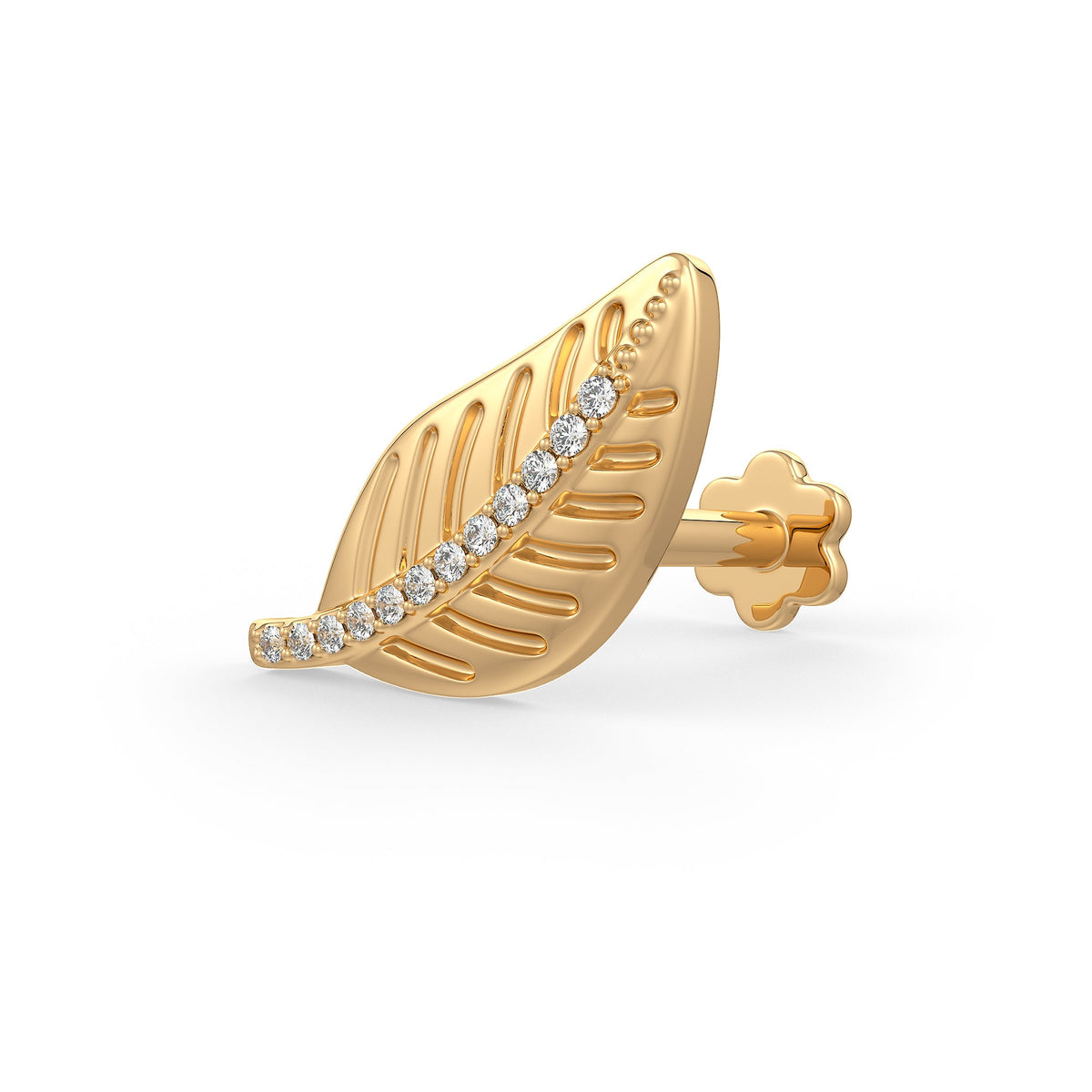 Diamond leaf nose stud in 18ct yellow gold
