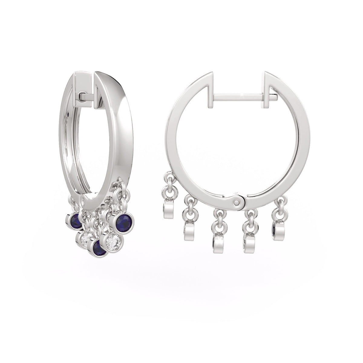 18ct white gold sapphire hoops in pair