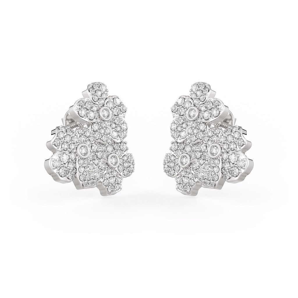 White gold flower studs showcasing intricate diamond craftsmanship