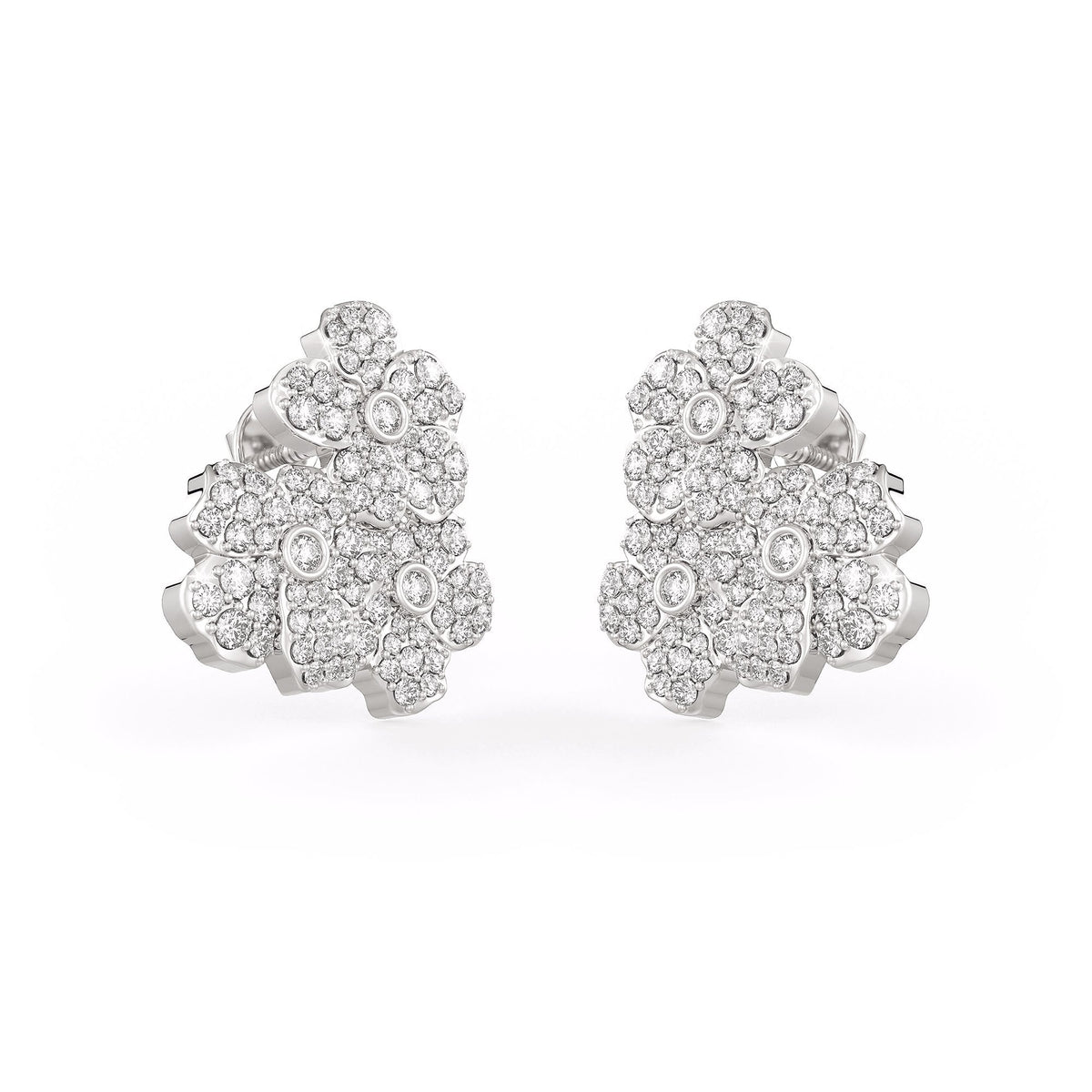 White gold flower studs showcasing intricate diamond craftsmanship