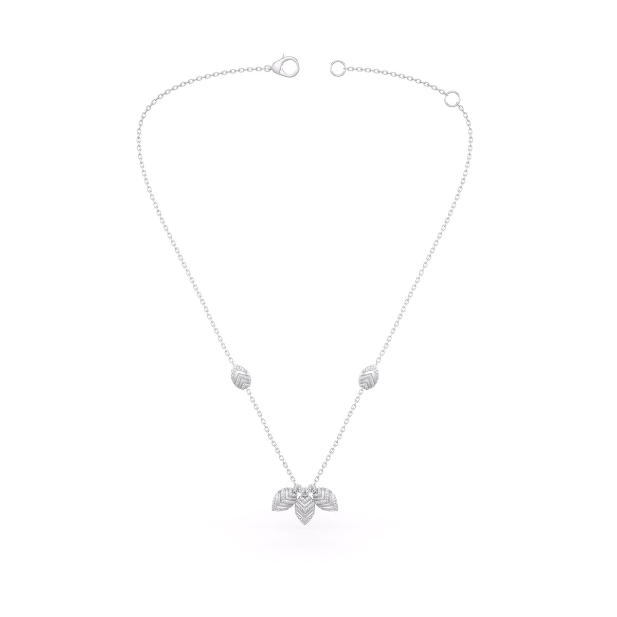 Collier en or blanc 18 carats serti de diamants 1,20 ct et orné de pétales de nénuphar.