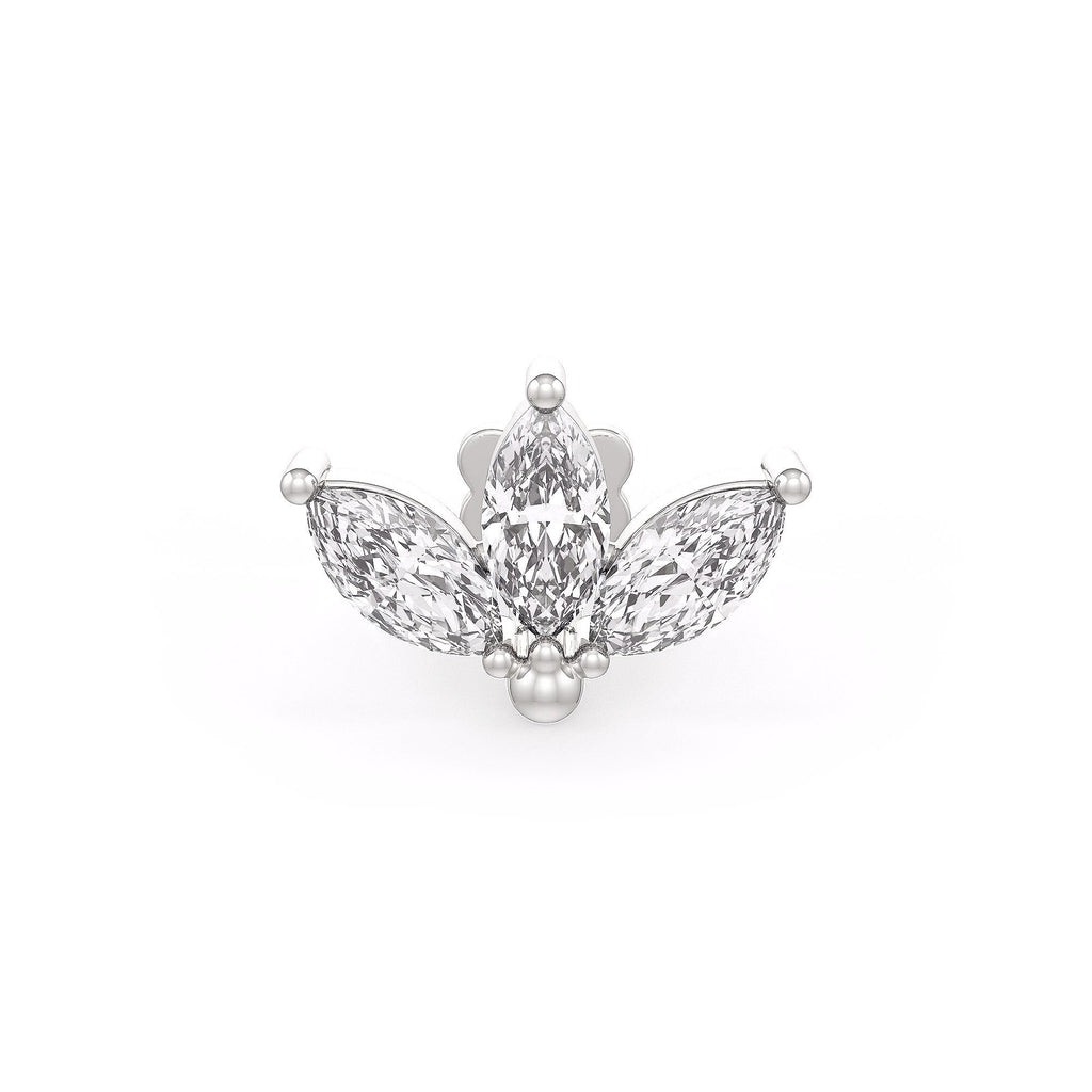 Marquise-Diamant-Knorpelohrring – Lotus-Stecker aus 18-karätigem Weißgold für Helix- und Flatback-Piercings