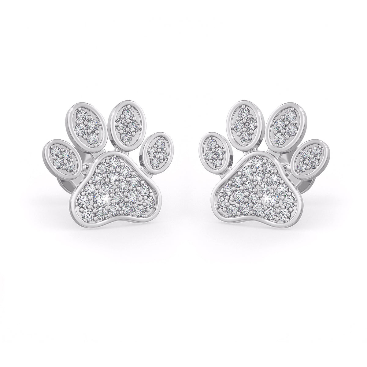Diamond Paw Earrings White Gold