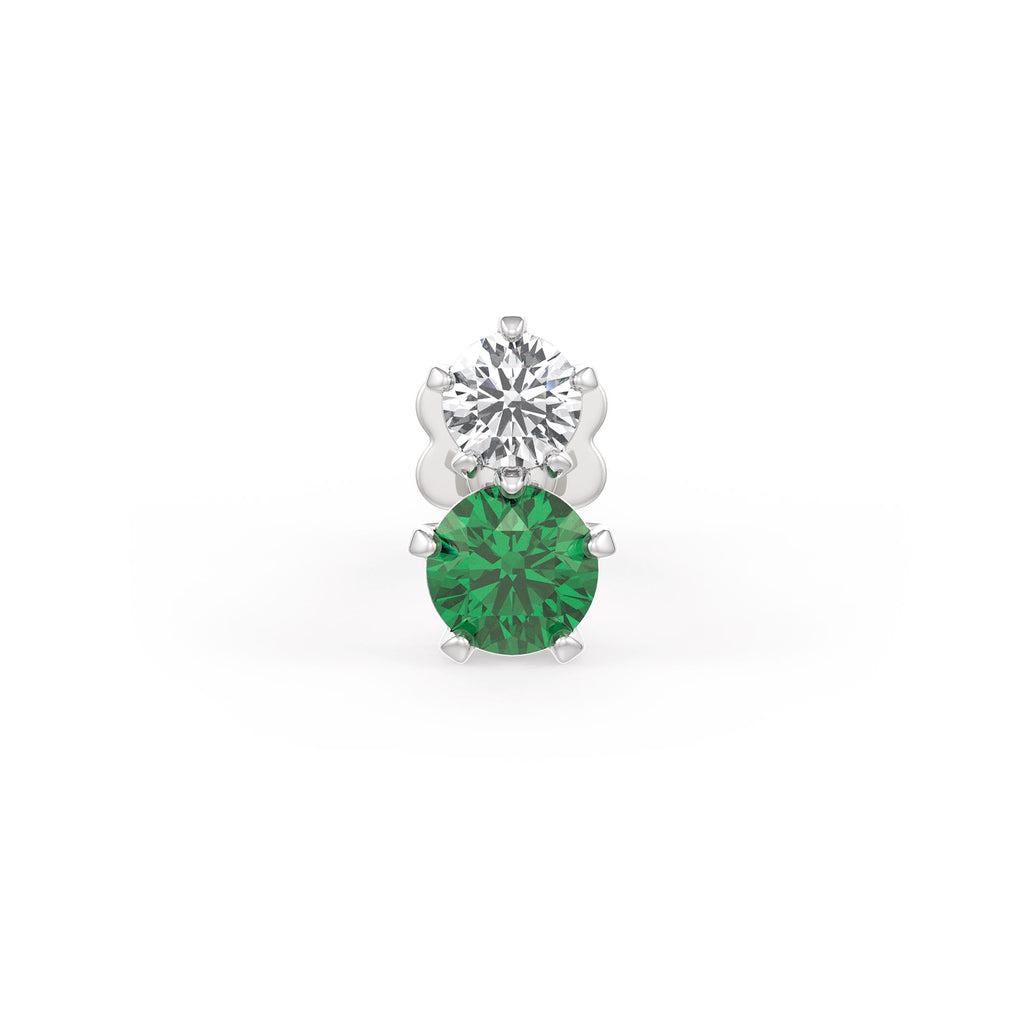 18K white gold nose stud with emerald and diamond