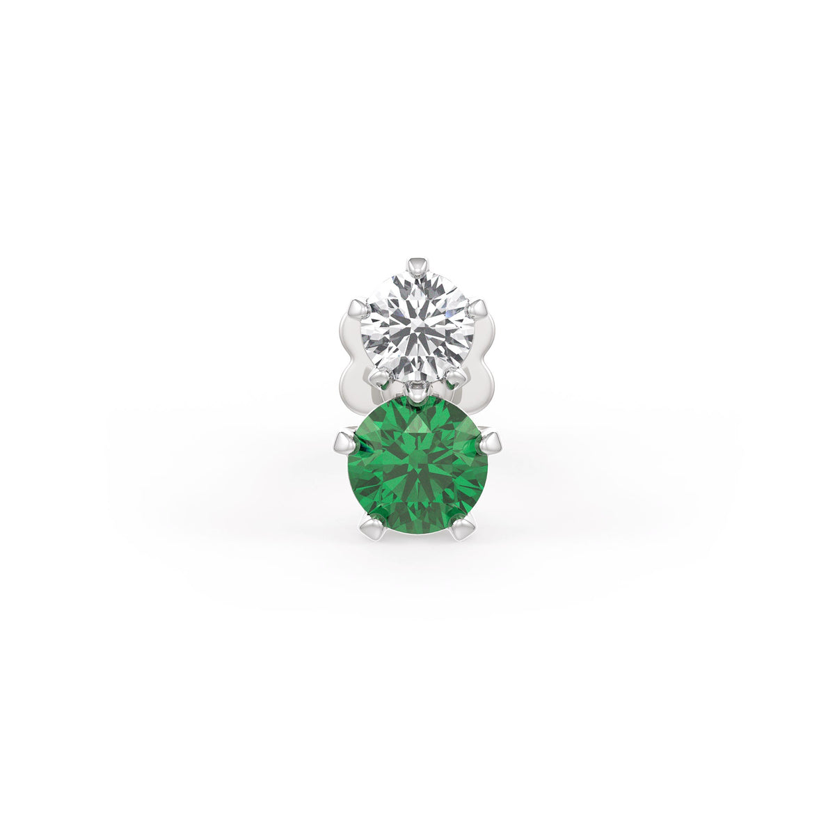 18K white gold nose stud with emerald and diamond