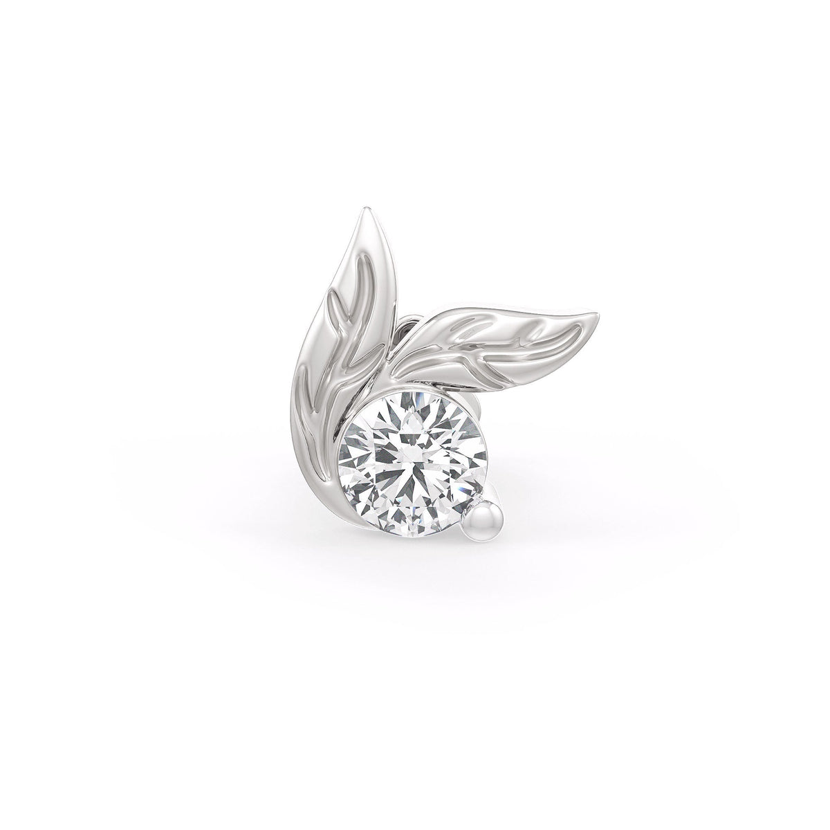 Diamond nose stud in white gold leaf