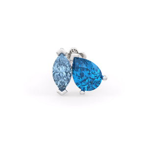 Blue Topaz Aquamarine Nose Stud in 18ct White Gold Nasal Piercing