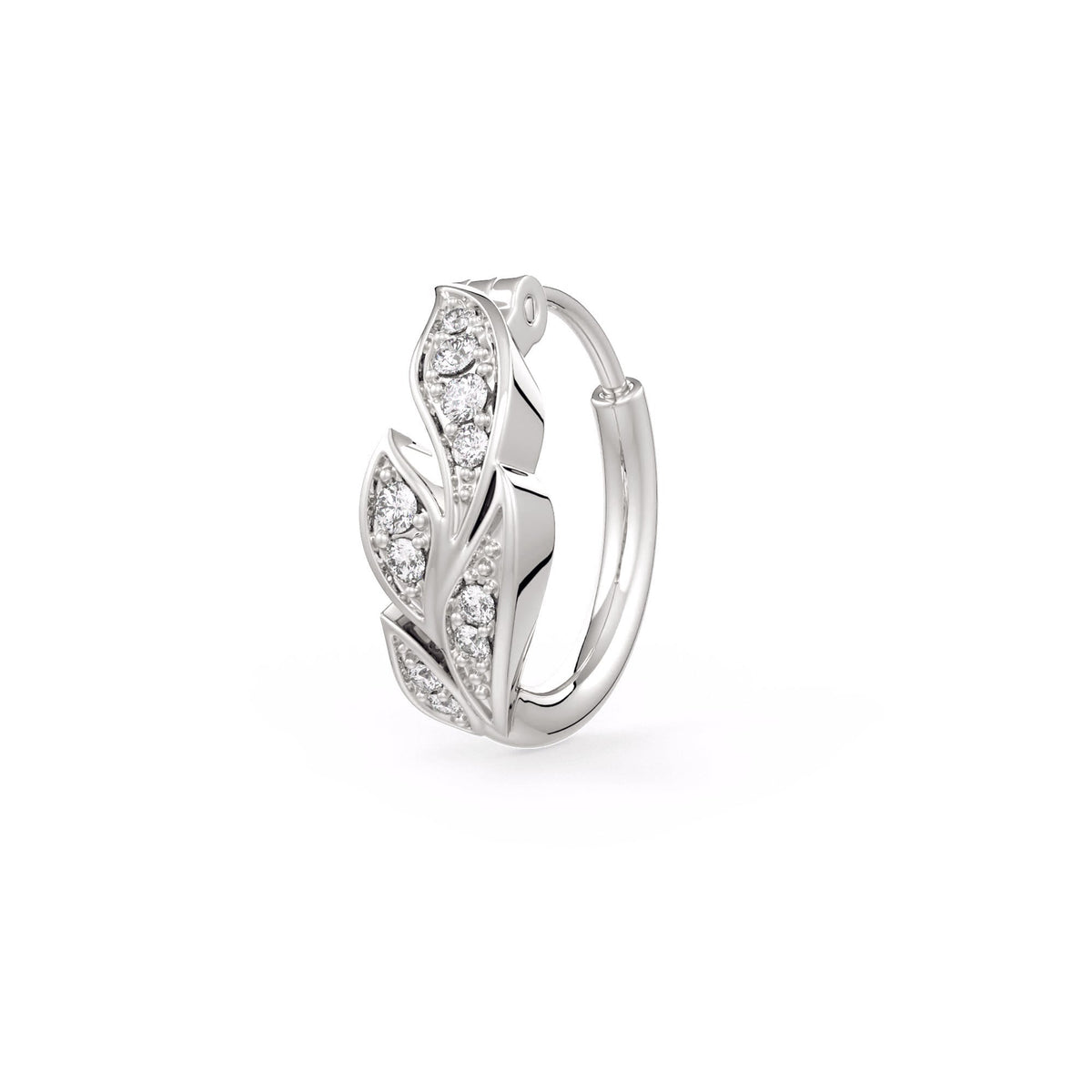 Diamond nose hoop 18ct white gold leaf design