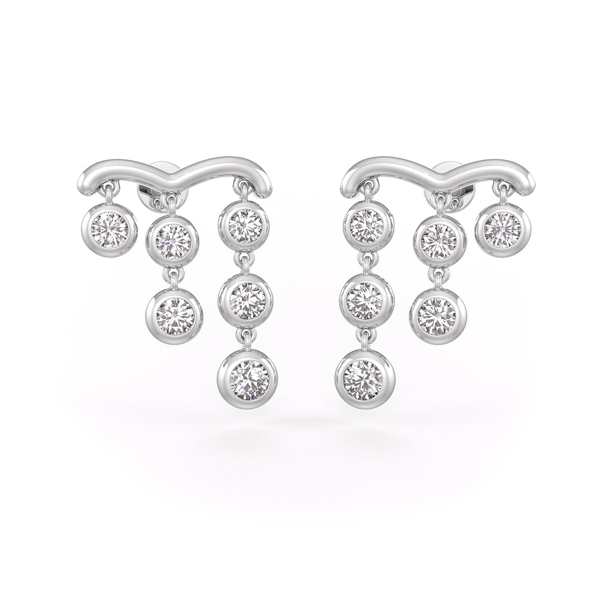 Boucles d'oreilles en or blanc 18 carats serties de diamants 1 carat, forme goutte de pluie.