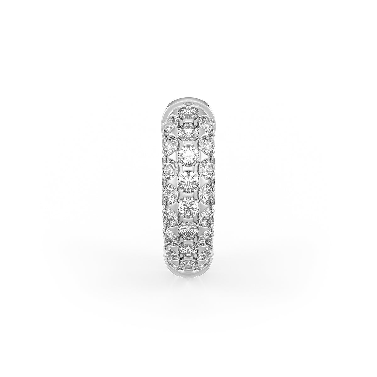  Coppia di orecchini a cerchio con 5 file di diamanti da 1,60 ct, con chiusura a scatto da 10 mm, in oro bianco 18 ct, con pavé di diamanti e cartilagine.